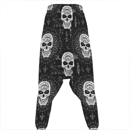 Black And White Wicca Evil Skull Print Hammer Pants