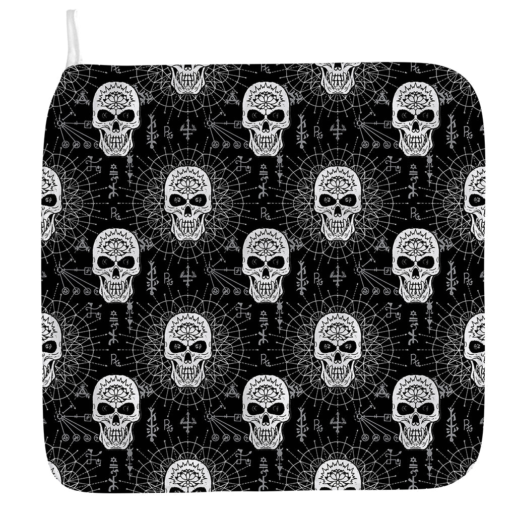 Black And White Wicca Evil Skull Print Hand Towel