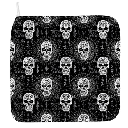 Black And White Wicca Evil Skull Print Hand Towel