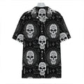 Black And White Wicca Evil Skull Print Hawaiian Shirt