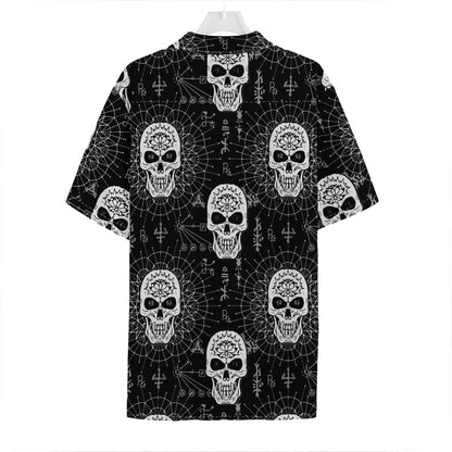 Black And White Wicca Evil Skull Print Hawaiian Shirt