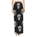 Black And White Wicca Evil Skull Print High Slit Maxi Skirt