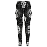 Black And White Wicca Evil Skull Print High-Waisted Pocket Leggings