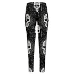 Black And White Wicca Evil Skull Print High-Waisted Pocket Leggings