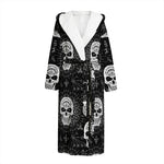 Black And White Wicca Evil Skull Print Hooded Bathrobe