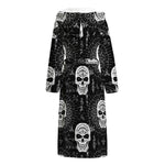 Black And White Wicca Evil Skull Print Hooded Bathrobe