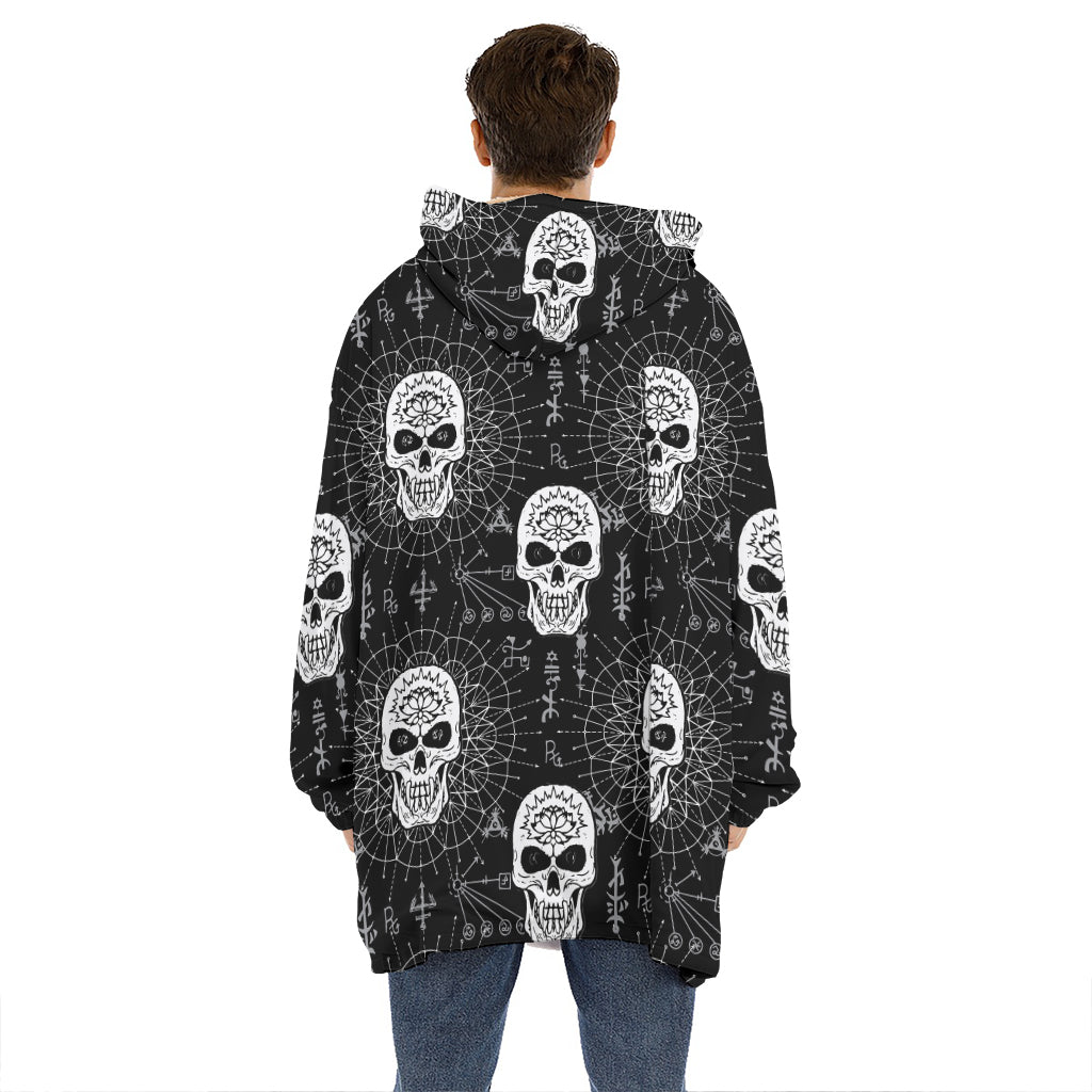 Black And White Wicca Evil Skull Print Hoodie Blanket