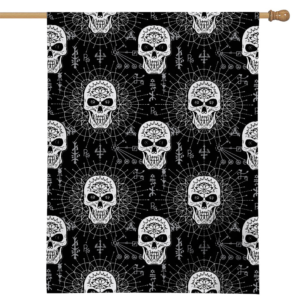 Black And White Wicca Evil Skull Print House Flag