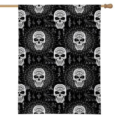 Black And White Wicca Evil Skull Print House Flag