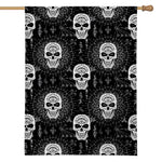 Black And White Wicca Evil Skull Print House Flag