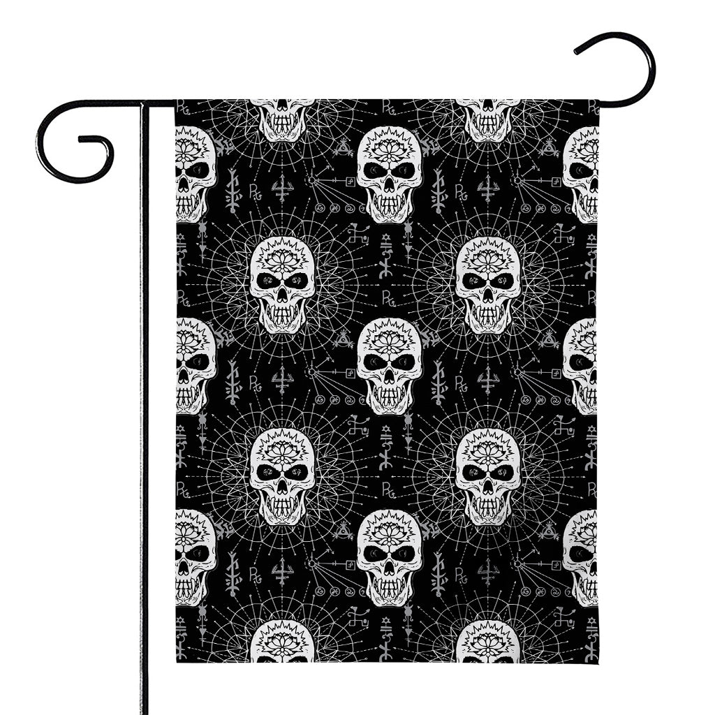 Black And White Wicca Evil Skull Print House Flag