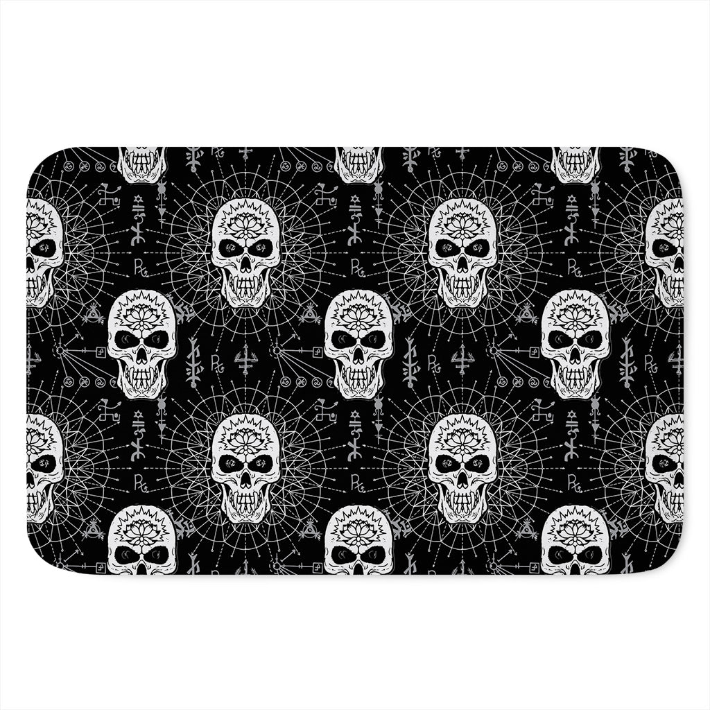Black And White Wicca Evil Skull Print Indoor Door Mat