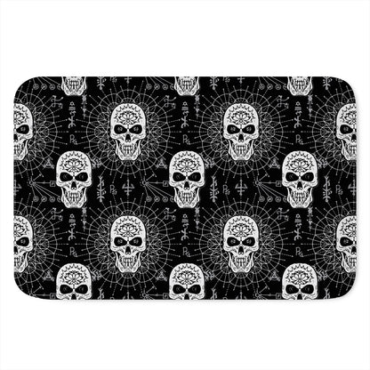 Black And White Wicca Evil Skull Print Indoor Door Mat