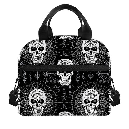 Black And White Wicca Evil Skull Print Insulated Lunch Bag