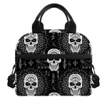 Black And White Wicca Evil Skull Print Insulated Lunch Bag