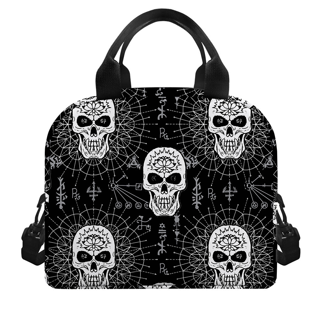 Black And White Wicca Evil Skull Print Insulated Lunch Bag