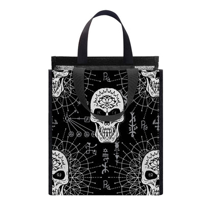 Black And White Wicca Evil Skull Print Insulated Lunch Tote