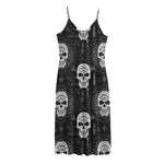Black And White Wicca Evil Skull Print Jersey Midi Cami Dress