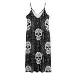 Black And White Wicca Evil Skull Print Jersey Midi Cami Dress