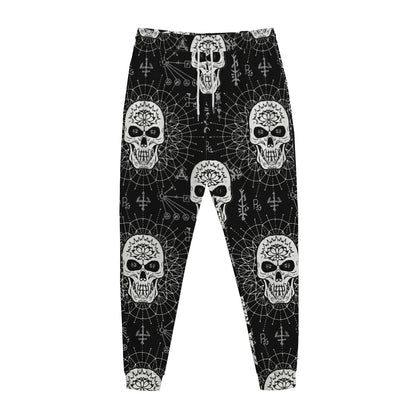 Black And White Wicca Evil Skull Print Jogger Pants