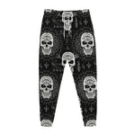 Black And White Wicca Evil Skull Print Jogger Pants