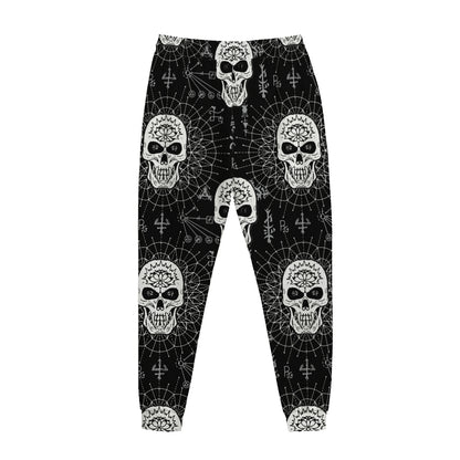 Black And White Wicca Evil Skull Print Jogger Pants