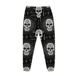 Black And White Wicca Evil Skull Print Jogger Pants
