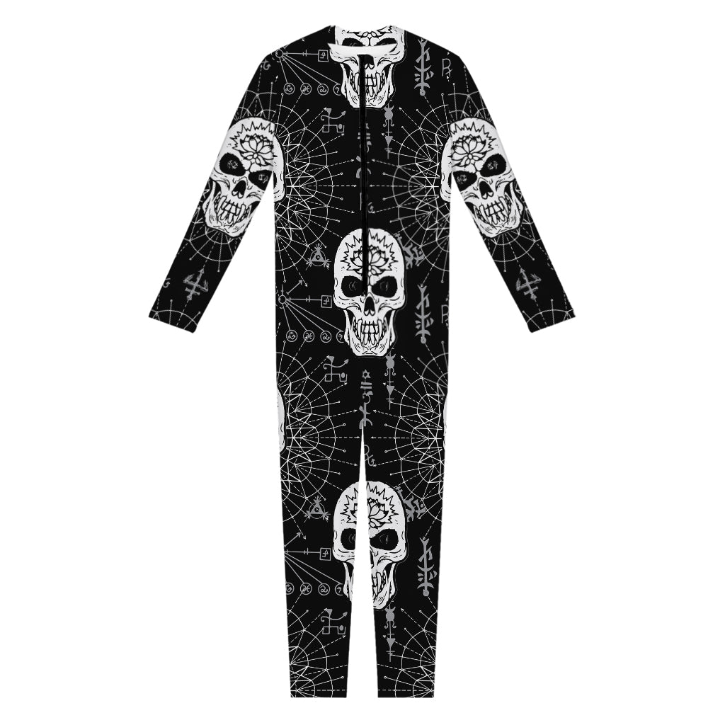 Black And White Wicca Evil Skull Print Jumpsuit