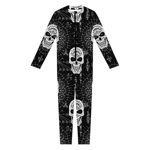 Black And White Wicca Evil Skull Print Jumpsuit