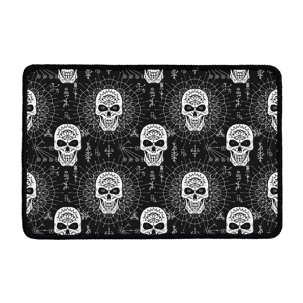 Black And White Wicca Evil Skull Print Kitchen Mat