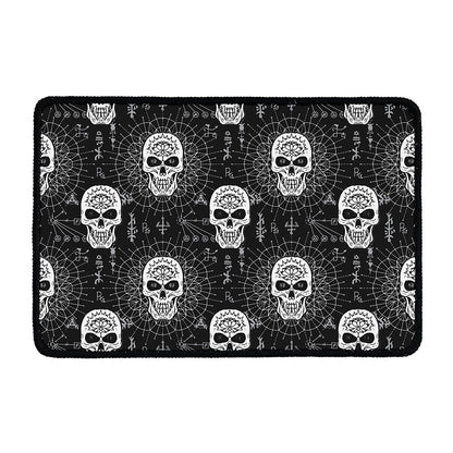 Black And White Wicca Evil Skull Print Kitchen Mat