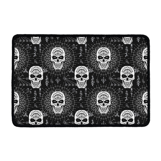 Black And White Wicca Evil Skull Print Kitchen Mat