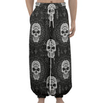 Black And White Wicca Evil Skull Print Lantern Pants