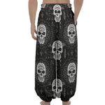 Black And White Wicca Evil Skull Print Lantern Pants