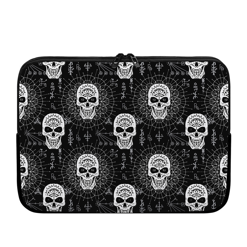 Black And White Wicca Evil Skull Print Laptop Sleeve