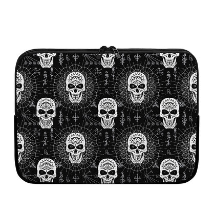 Black And White Wicca Evil Skull Print Laptop Sleeve