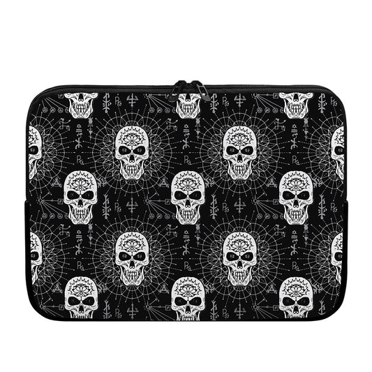 Black And White Wicca Evil Skull Print Laptop Sleeve
