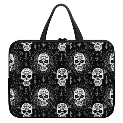 Black And White Wicca Evil Skull Print Laptop Sleeve With Handle