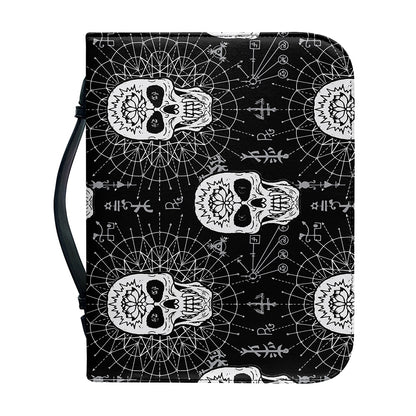 Black And White Wicca Evil Skull Print Leather Bible Cover