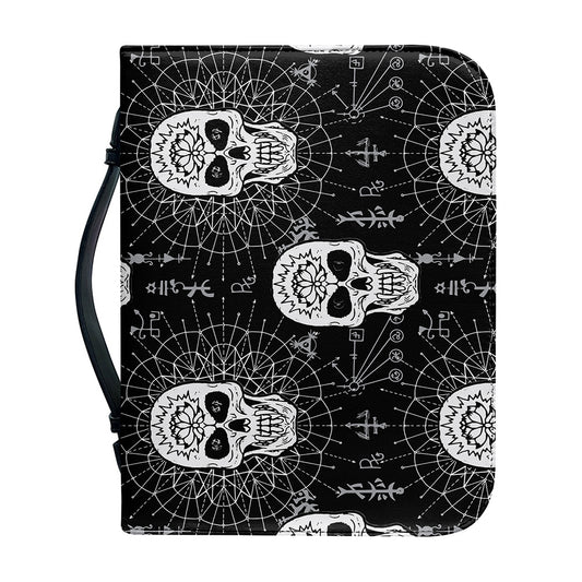 Black And White Wicca Evil Skull Print Leather Bible Cover