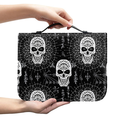 Black And White Wicca Evil Skull Print Leather Bible Cover