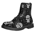 Black And White Wicca Evil Skull Print Lace-Up Boots