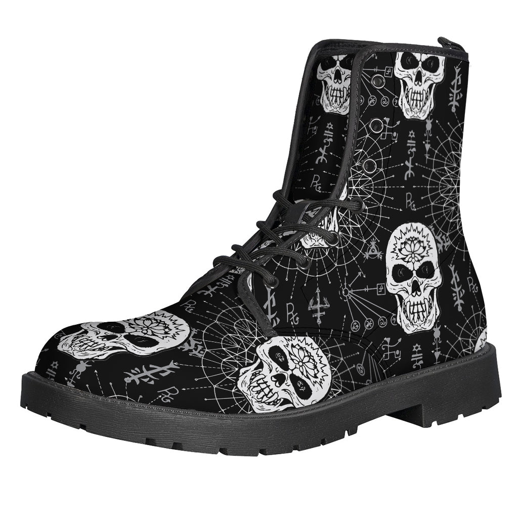 Black And White Wicca Evil Skull Print Backpack