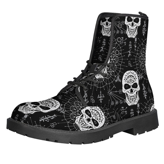 Black And White Wicca Evil Skull Print Backpack