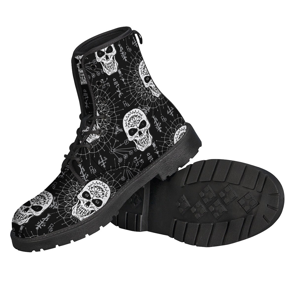 Black And White Wicca Evil Skull Print Backpack