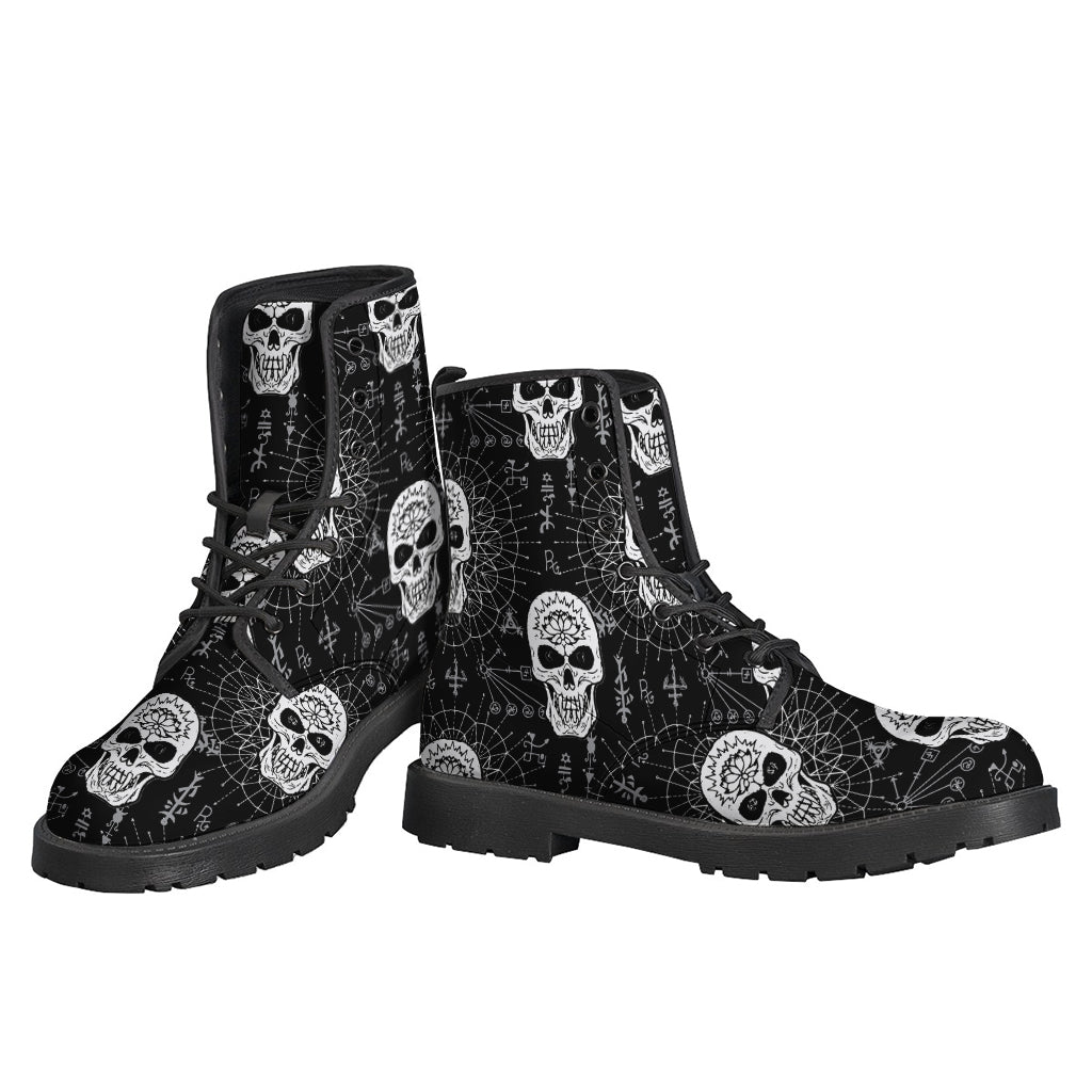 Black And White Wicca Evil Skull Print Backpack