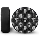 Black And White Wicca Evil Skull Print Leather Spare Tire Cover