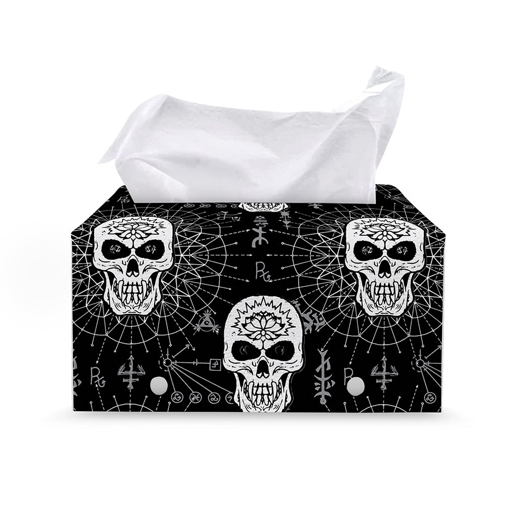 Black And White Wicca Evil Skull Print Leather Tissue Box Cover
