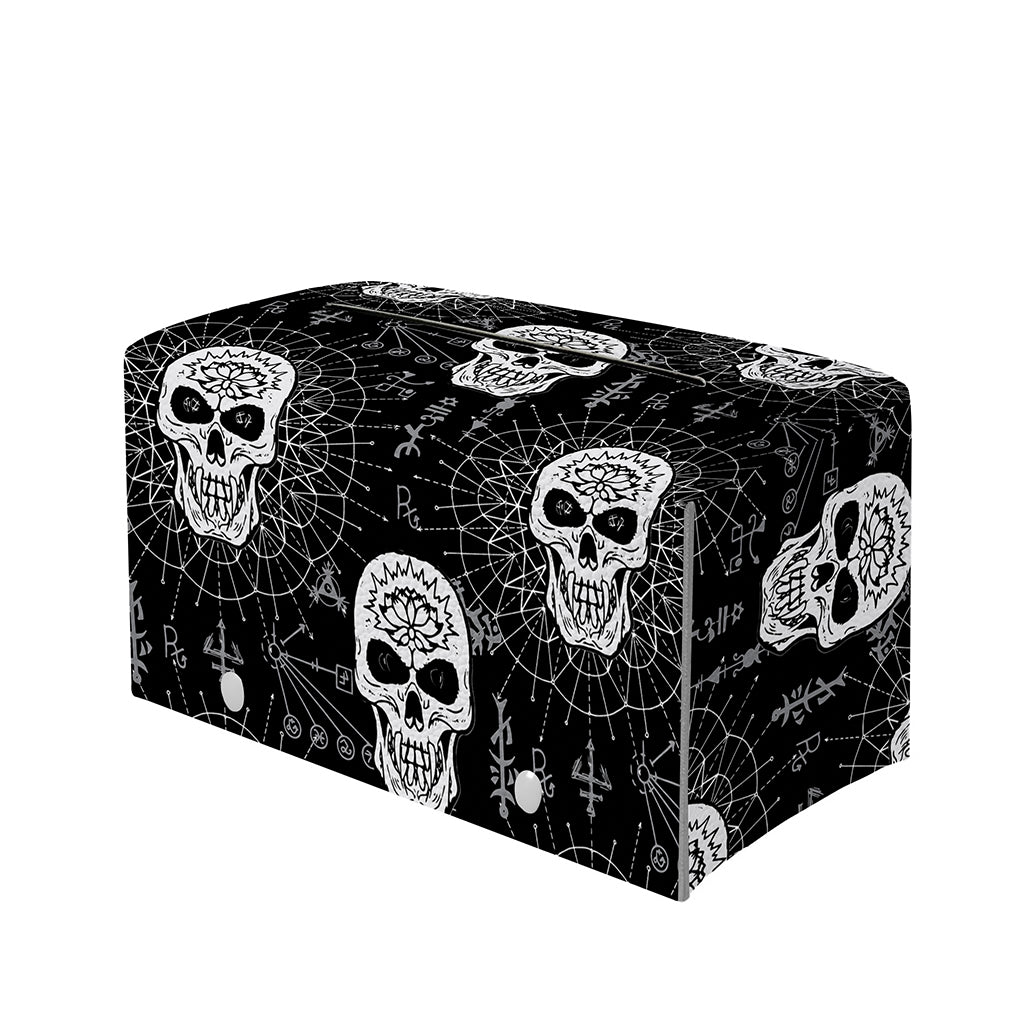 Black And White Wicca Evil Skull Print Leather Tissue Box Cover