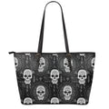 Black And White Wicca Evil Skull Print Leather Tote Bag With Zipper